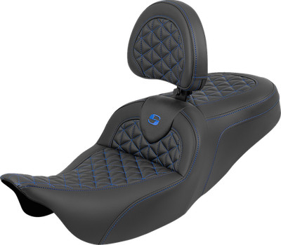 Saddlemen RoadSofa Tri Gripper Seat Blue Stitch Backrest FLH FLT 08-25