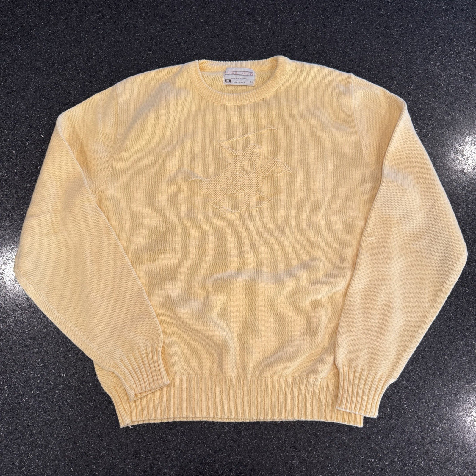 Vintage Lord Jeff Butter Yellow Polo Horse Embroidered Medium Sweater
