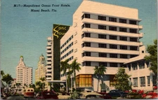 Sans Souci Hotel Miami Beach Florida Linen Postcard 1954 Oceanfront View