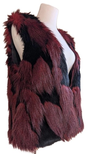 Melissa Paige Red Black Faux Fur Vest Size L Gothic Vampire Luxe Statement Piece