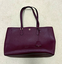 Tory Burch Women s Burgundy Zip Tote Bag Logo Gold Hardware Double Handles