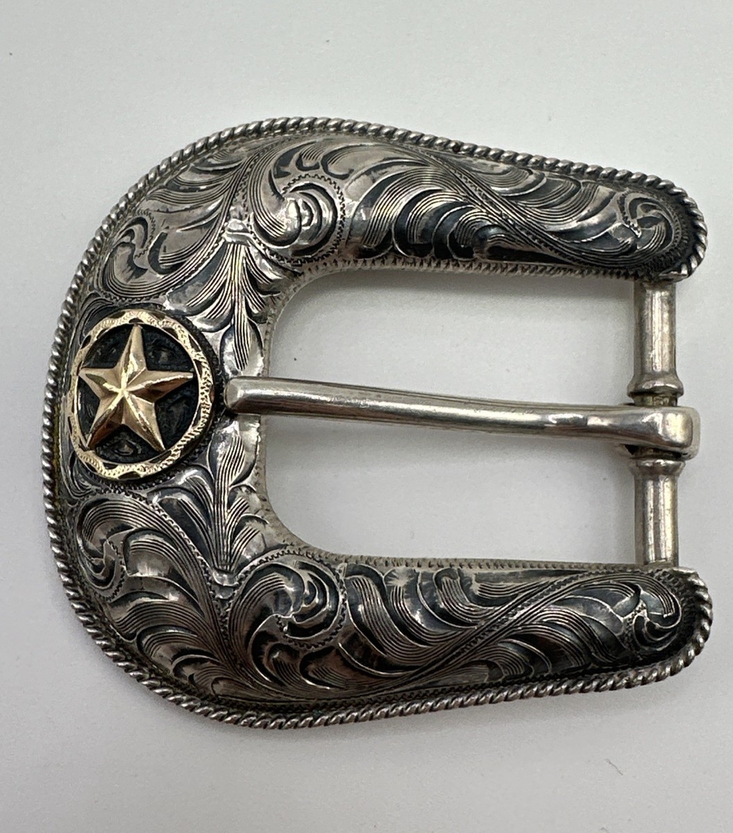 1” Vogt Sterling Silver 14k Gold Fill Western Filigree Lone Star Belt  Buckle 52g