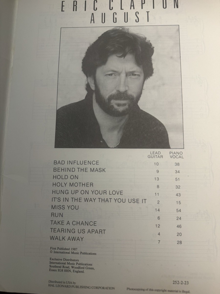 Eric Clapton, August, Songbook, 1987, England | eBay