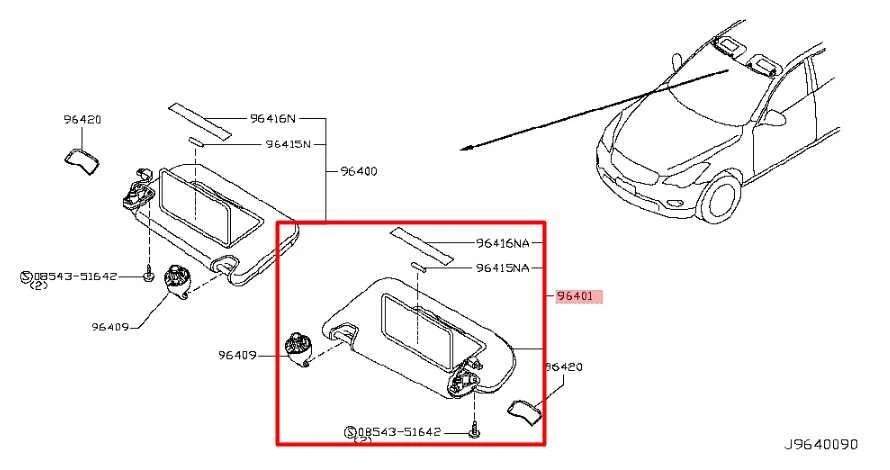 14-17 Infiniti QX50 3.7L Front Driver Left Side Sun Visor w/ Illuminated Mirror - Imagem 2 de 4