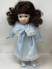 Porcelain Doll Face Hands Feet soft body w stand Dark hair blue eyes VTG READ