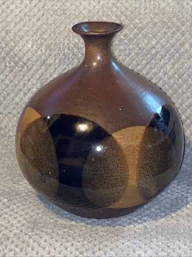 Robert Maxwell Keramik Handarbeit große Bauchvase glasiert Retro Kreise 8 Zoll