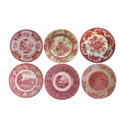 Handmade Miniature Ceramic Plates Red Willow Vintage Dollhouse Kitchen Decor Set