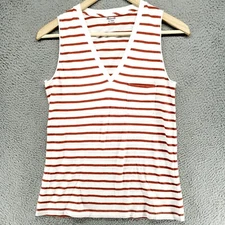 Madewell Womens XXS Red Striped V Neck Pocket Tank Top Beach Shirt