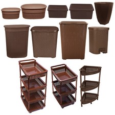 Laundry Hamper Basket Kitchen Trolley Pedal Bin Planter Bathroom Caddy - BROWN