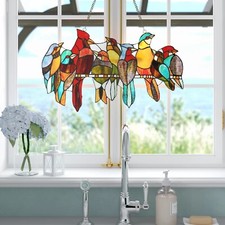 Bird Stained Glass Window Panel Red Blue Green Tiffany Sun Catcher Decoration