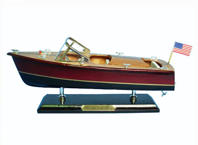 Wooden Chris Craft Triple Cockpit Model Speedboat 14''