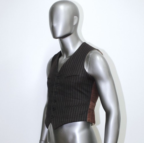 Vintage 1940s Brown Striped Wool Tailored Vest Size S Made in France - Picture 4 of 10