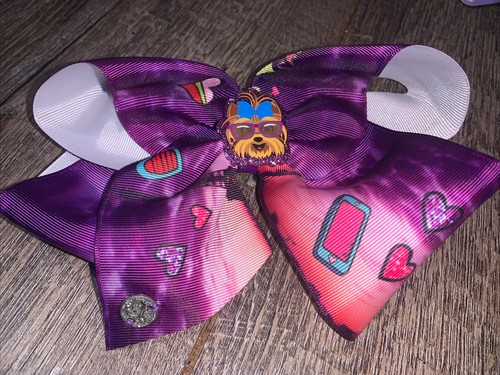 JoJo Siwa yorkie bowbow puppy dog hair bow guc Purple black Paris Phone Hearts - Picture 2 of 5