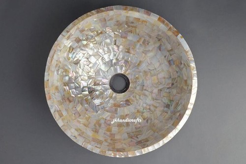 16" Rare Mother of Pearl Inlay Work Wash Basin/Sink Bathroom Washroom Decor - Picture 3 of 6