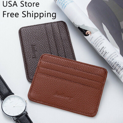 Men's Small Leather Wallet ID Credit Card Holder Slim Pocket Card Case USA Store