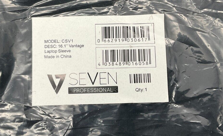 V7 Vantage 16" Water Resistant Laptop Sleeve Black Form Fitting Design CSV19N