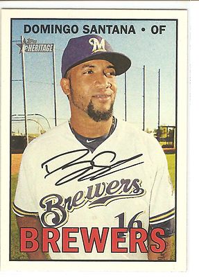 2016 TOPPS HERITAGE DOMINGO SANTANA SHORT PRINT BASEBALL CARD #719
