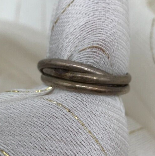 Triple Band Interlocking Ring Set Silver Tone Siz… - image 1