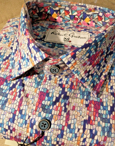 Neu mit Etikett Robert Graham Herren Größe L Kurzarm Knopfleiste Geo/Karo Jacke Klasse - Bild 5 von 14
