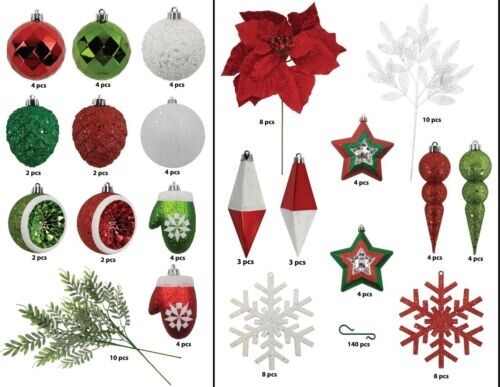 Hunter Tree CG Decorating Kit Decorative Tree Kit Red, Green  170 Pcs - Picture 4 of 9