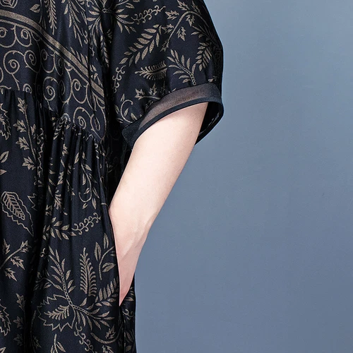 Damen schickes bedrucktes Kleid Seide V-Ausschnitt Oversize Kleid lang Maxi Morgenmantel - Bild 10 von 24