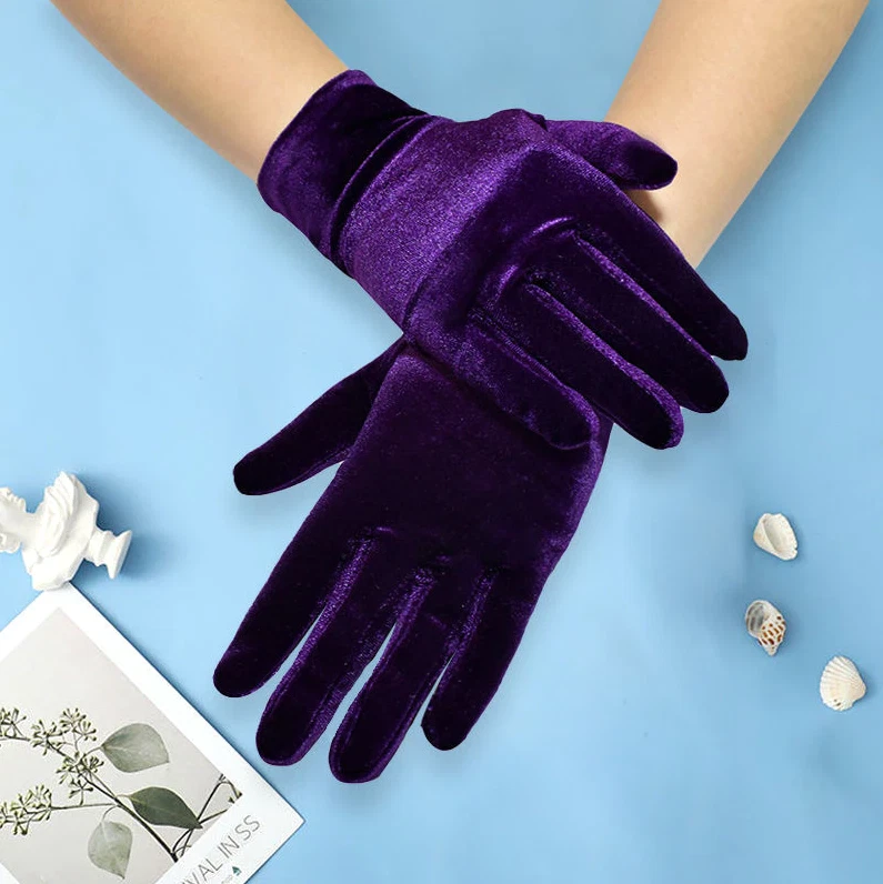 Gants violets courts 22cm simples velours sexy glamour chic soirée - Photo 1/1