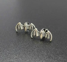 Sterling Silver Open Wing Bat Tiny Small Stud Earrings Unique Gothic Halloween
