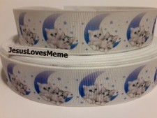 Grosgrain Ribbon Cats Moon Stars Kittens Kitty Cat Frisky Felines Meow Rescue 1"