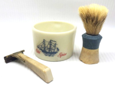 VTG Old Spice Shulton Shaving Mug Ever-Ready Shaving Brush Shick Safety Razor