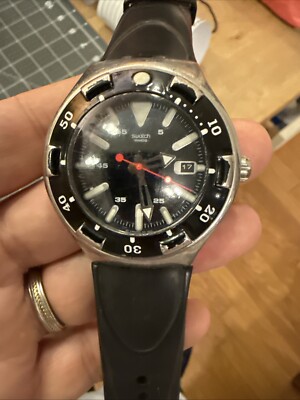 swatch irony 200 ag 1999 scuba men's watch black band stainless