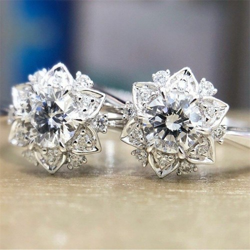 Anello Fidanzamento Fiocco di Neve Cristallo Fiore Anelli Piccola Fede Nuziale Donna Gioielli - Foto 7 di 12