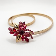 Alex and Ani Belt elastic Pink Red Flower Stones Logo Signed Authenic Vintage