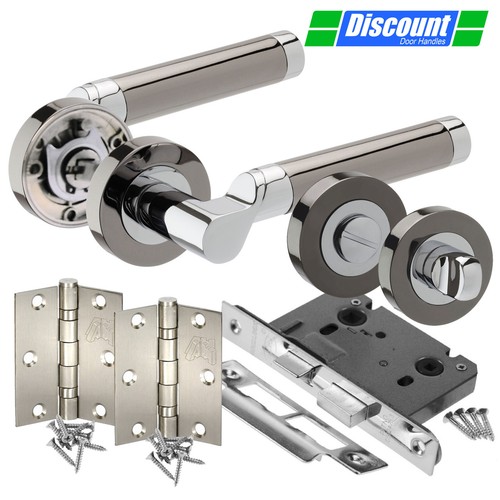 Black Door Handle Packs with Black Bathroom Handles, Lock, Thumb Turn