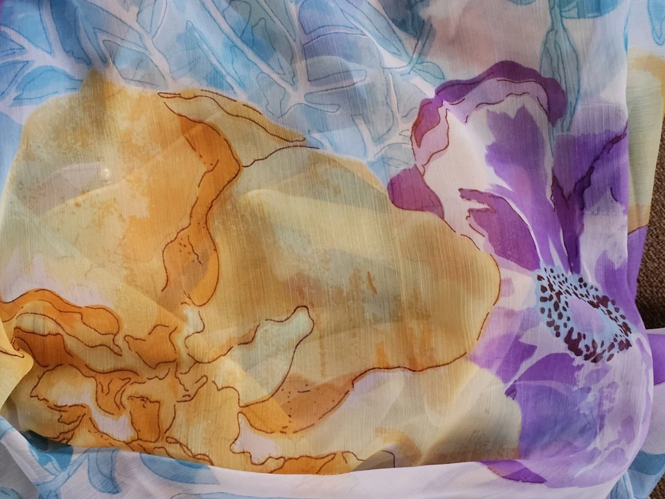 Aqua Mare Shear Floral Scarf 38x76 Sheer Wrap Abstract Colorful - Image 3 of 3