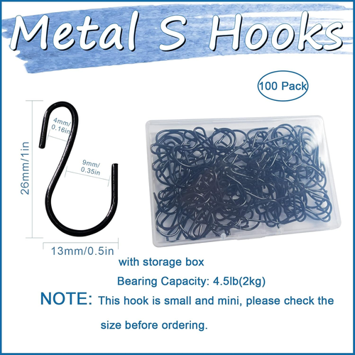 100 Pack 1-Inch Metal S Hooks for Hanging Plants and Ornaments, Black - Picture 2 of 12