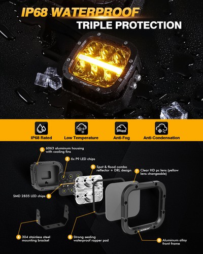 AUXBEAM 2X 5"inch LED Light Pods Spot Amber DRL Driving Fog Lamps For Ford F-150 - Picture 5 of 12