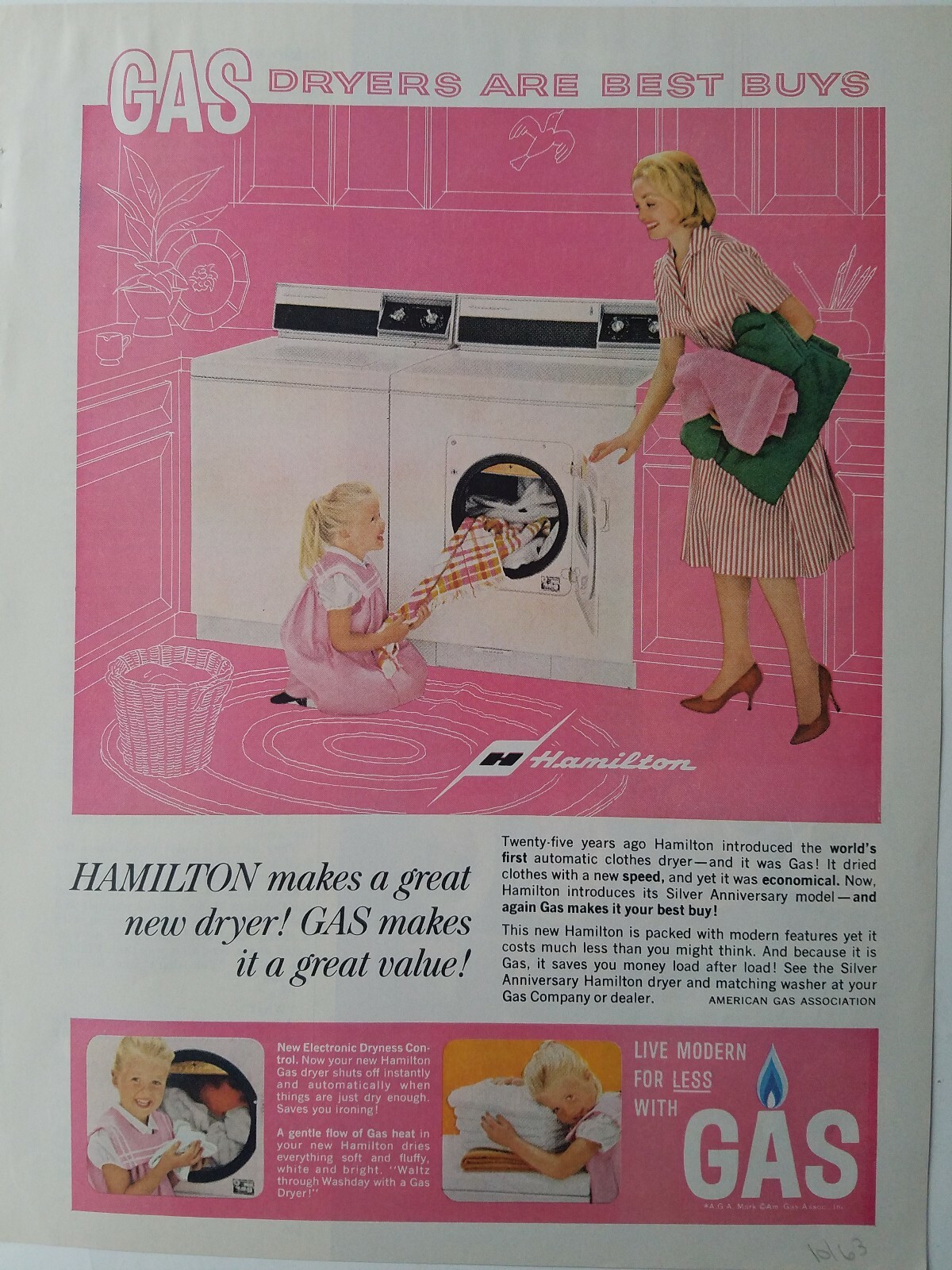 1963 Hamilton gas washer dryer little girl gets the laundry vintage