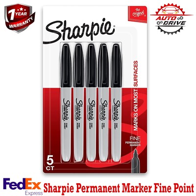 Sharpie Permanent Markers, Fine Point, Black, 5 Count