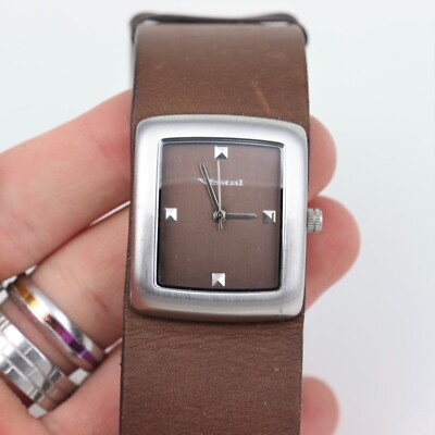 Mens Vestal Dress Watch Brown Genuine Leather Brushed Stainless Steel NEW BATT. | eBay Mens Vestal Dress Watch Brown Genuine Leather Brushed Stainless Steel NEW BATT. | eBay
