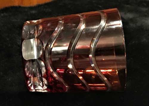 Hermoso Vidrio Corte Doble Highball Rubí a Transparente Remolino y Huella Pulgar 3 3/4" - Imagen 3 de 4