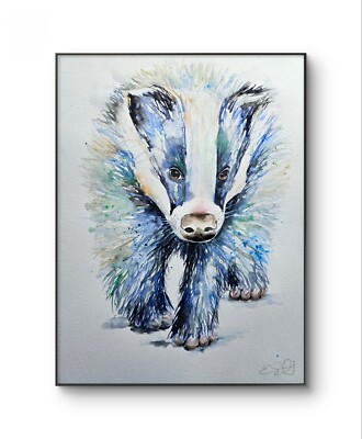 ORIGINAL Dachs Aquarell Gemälde signiert Elle Smith, Wandbild, Deko