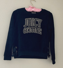 Juicy Couture Girl Top Sweatshirt Size 8/10 Black Velour Y2K Bling Logo Pullover