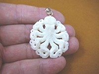 (j-octo-8) White Octopus Aceh Bovine Bone Carving Round Pendant Octopi Octopuses (j-octo-8) White Octopus Aceh Bovine Bone Carving Round Pendant Octopi Octopuses