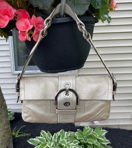 Coach HALBHOHE SCHULTERTASCHE GOLD METALLIC WILDLEDER KLAPPE 8B21