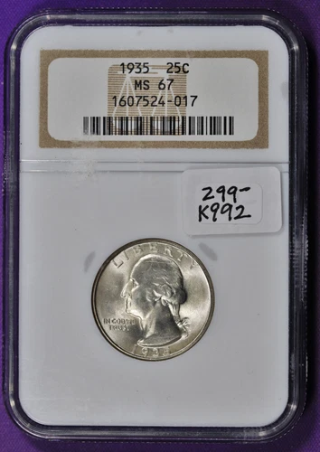 1935 Washington Quarter.  In NGC Holder.  MS 67.  k992