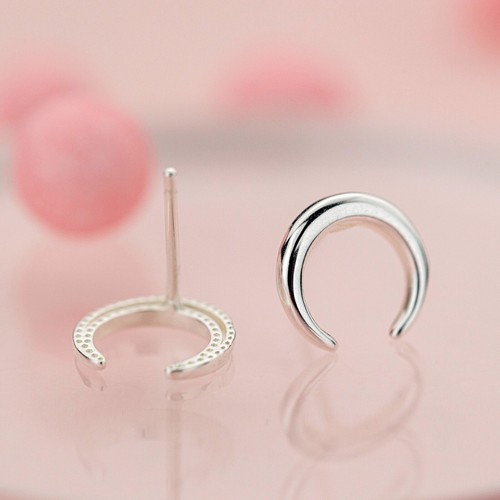 Pendientes de tachuelas de plata esterlina 925 para luna creciente - Imagen 5 de 6