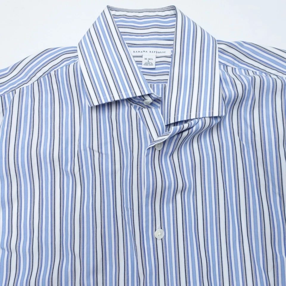 Camisa de Vestir Banana Republic Hombre Grande 16-16.5 Púrpura Blanco Rayas Oxford Formal Foto 2 de 4