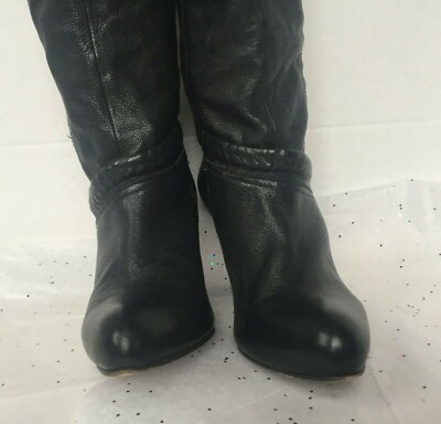 Diesel 90s Y2K Black Leather Slouchy Fold over Cuff Knee High Boot