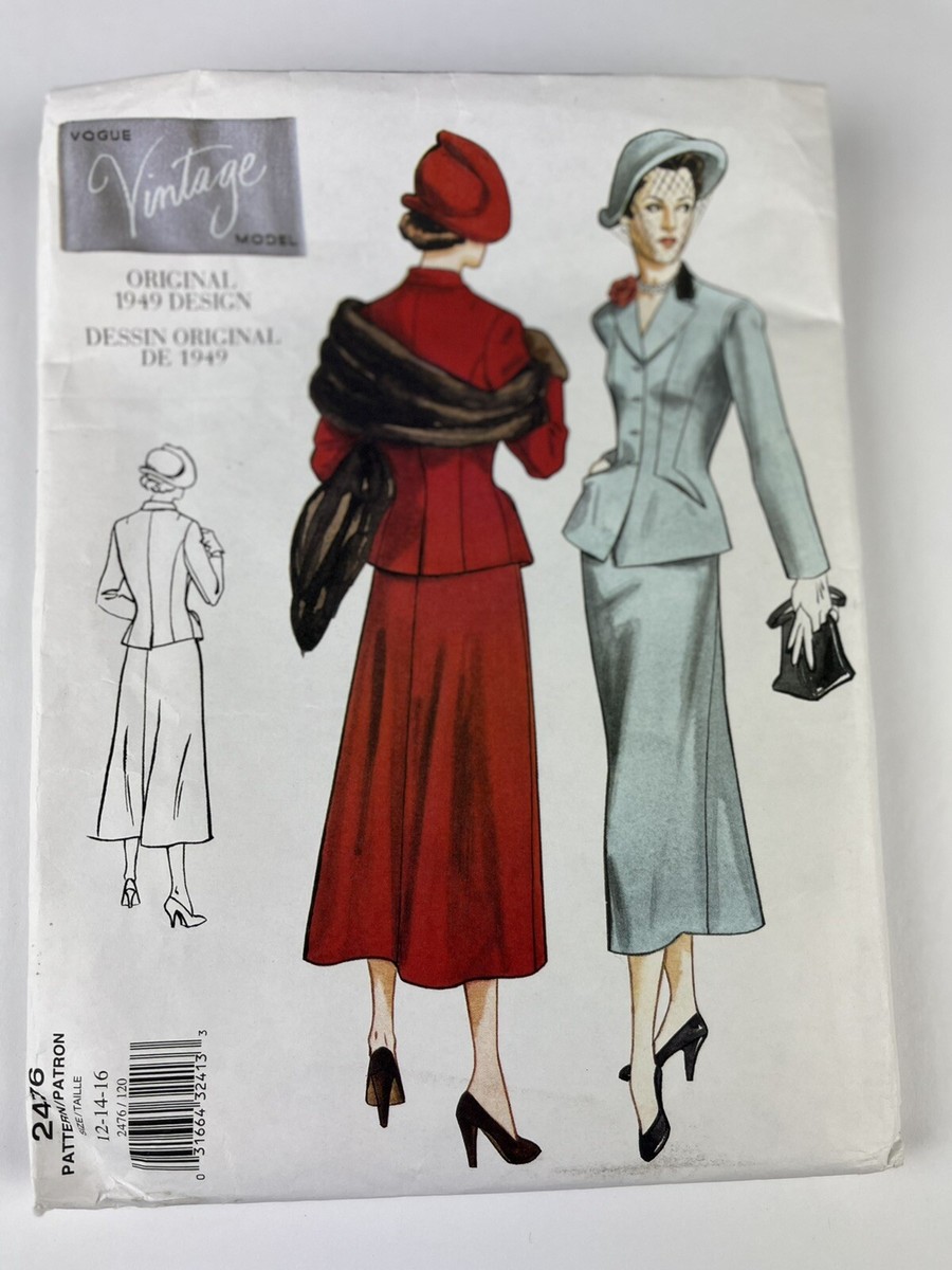 Vintage Vogue (2476) Sewing Pattern Misses Fitted Lined Jacket Skirt UNCUT  1940s | eBay