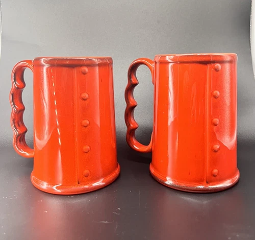 VINTAGE METLOX POPPYTRAIL RED ROOSTER LARGE GRANDMUG CUP COFFEE  5"